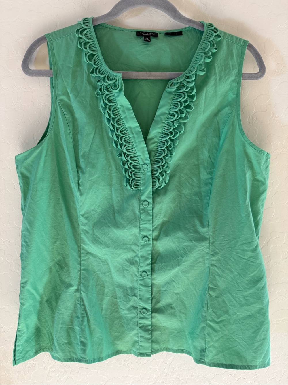 Talbots, size 12, cotton blend, vibrant green sleeveless blouse